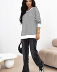 Stripe Raglan Sleeve Side Slits Loose Sweatshirt