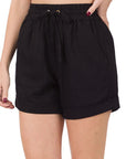 Zenana Linen Drawstring Waist Shorts with Pockets - Online Only