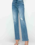 bytos Full Size Distressed High Rise Straight Jeans