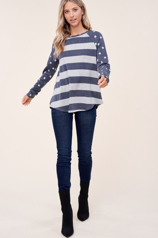 e Luna Dot Stripe Mixed Sweatshirt