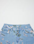 Retro Floral Frayed Hem Shift Jeans