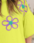 ODDI Full Size Flower Embroidery Detail T-Shirt