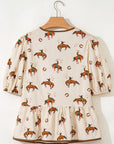 Western Cowboy Bow Tie Puff Sleeve Peplum Blouse
