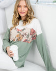 Plus Sage Floral Mixed Colorblock Top - Online Only - My Pampered Life Seattle