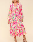 Haptics Full Size Floral Surplice Balloon Sleeve Dress with Side Pockets