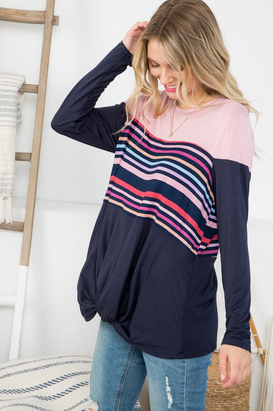 e Luna PLUS Stripe Mix Colorblock Top