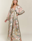 ADORA Printed V-Neck Batwing Sleeve Dress