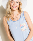 e Luna Plus Stripe Floral Pocket Tank Top