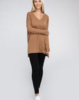 Zenana Dolman Long Sleeve V-Neck Side Slit Hi-Low Hem Top