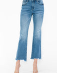 bytos Raw Hem Distressed Mid Rise Crop Jeans