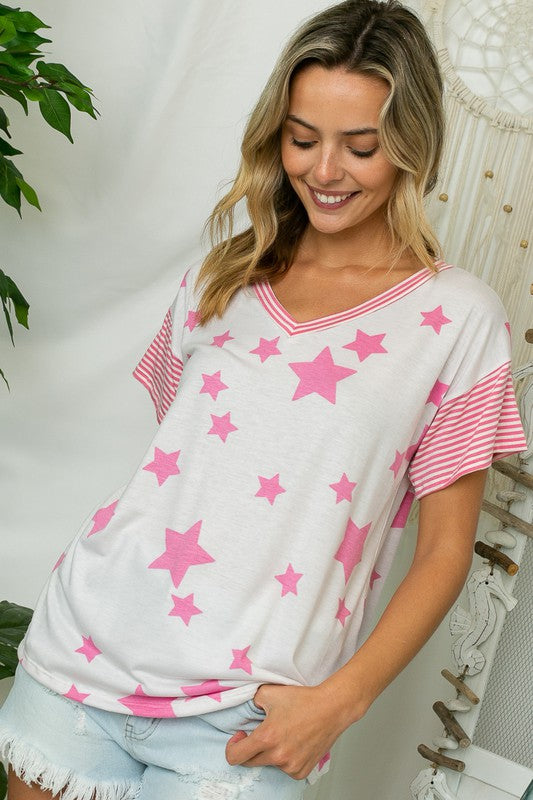 e Luna Star Print Striped Boxy Top