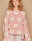 POL Daisy Pattern Drop Shoulder Sweater