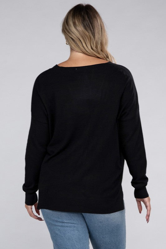 ZENANA Plus Garment Dyed Front Seam Sweater