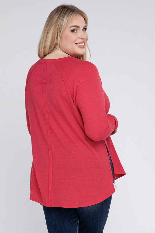 ZENANA Plus Melange Baby Waffle Long Sleeve Top