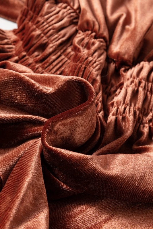 Velvet Shirred Waist Tiered Maxi Dress