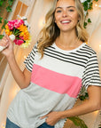 e Luna PLUS Striped Solid Color Blocked Top