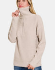 Zenana Half Zip Long Sleeve Sweater