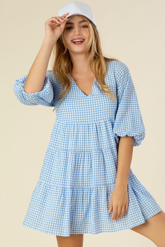 Lilou Gingham Checkered Tiered Dress