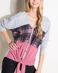 e Luna Solid Plaid Mixed Top