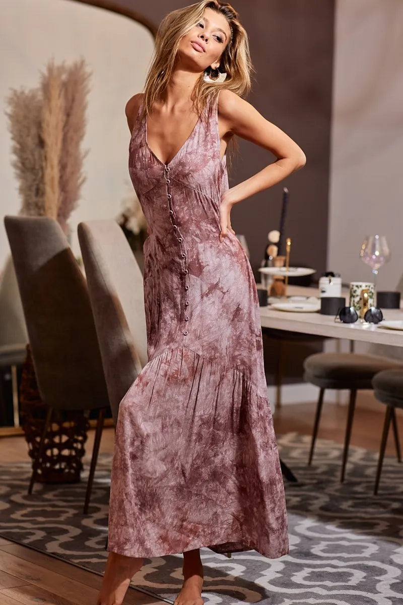 BiBi Tie-Dye Sleeveless V-Neck Dress