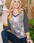 Celeste Full Size Floral Contrast Raglan Sleeve Top