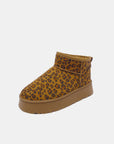 WILD DIVA Leopard Suede Round Toe Platform Booties