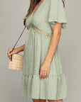 V-Neck Dress with Lace Trim