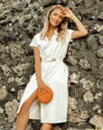 ARYA Safari Linen Midi Dress In Off White - My Pampered Life Seattle