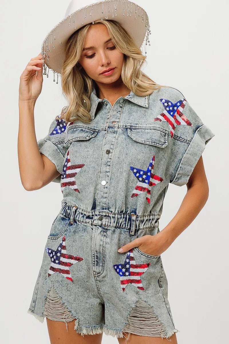 BiBi American Flag Washed Romper