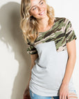 e Luna Plus Pin Stripe Camo Mix Pocket Top