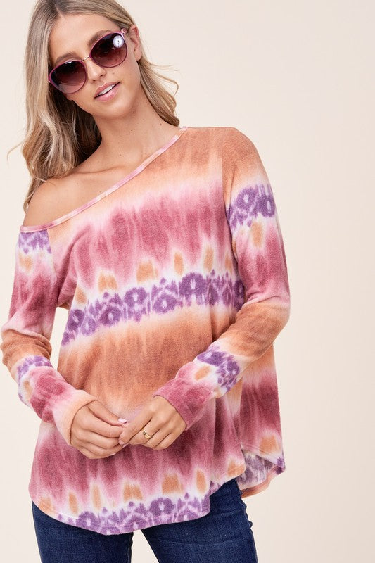 e Luna PLUS Cozy Tie Dye One Shoulder Top