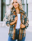 Women Plaid Block Buttoned Shirt with Pockets