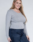 Plus Classic Ribbed Round Neck Long Sleeve Top