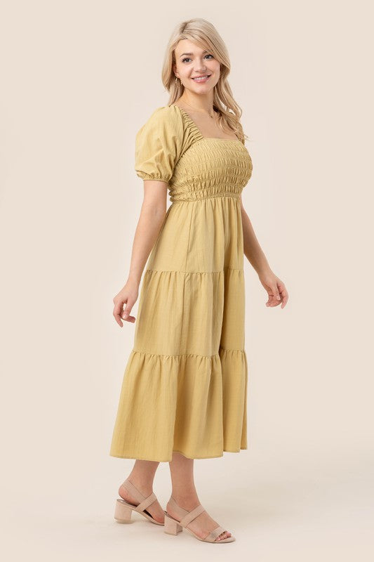 Lilou Tiered Long Dress with Puff Sleeves