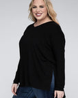 Zenana Plus Dolman Sleeve V-Neck Side Slit Hi-Low Hem Top