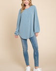 BOMBOM Long Sleeve Curved Hem Ribbed T-Shirt