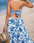 Floral Twisted Bust Spaghetti Strap Backless Maxi Dress