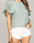 Embroidered Eyelet Top With Wing Sleeve - Online Only