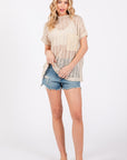 Ces Femme See Through Crochet Mock Neck Cover Up