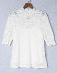 Floral Lace High Neck Puff Sleeve Blouse