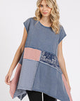 Mittoshop Patchwork Mineral Washed Round Neck Cap Sleeve Top