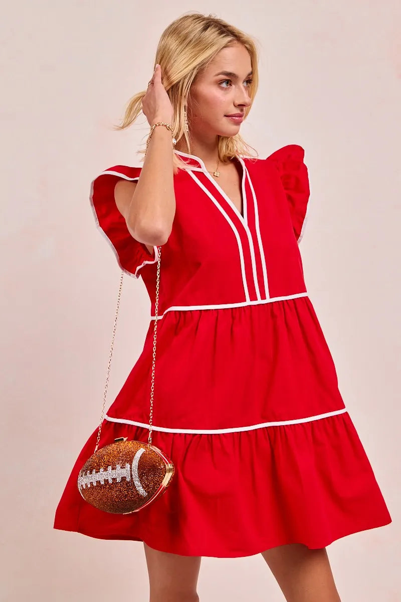 BiBi Gameday Theme Contrast Binding Ruffled Dress