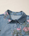 Floral Denim 3/4 Sleeve Buttoned Shirt