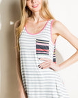 e Luna PLUS Mixed Stripe Pocket Tank Top