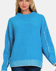 Zenana Exposed Seam Mock Neck Long Sleeve Sweater