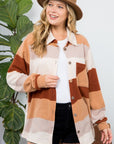 e Luna PLUS Fuzzy Stripe Button Down Shacket