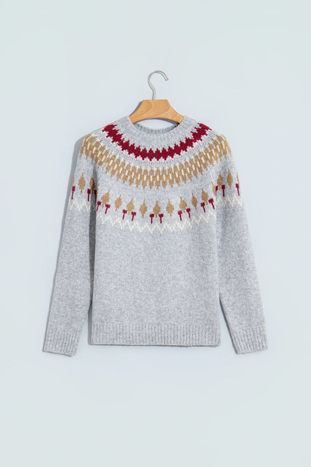 Gray Fair Isle Raglan Sleeve Sweater