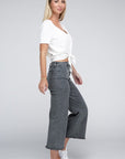 Zenana Acid Washed High Waist Frayed Hem Straight Pants