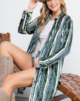 e Luna Striped Velvet Long Cardigan