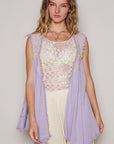 POL Embroidered Pearls Open Front Sleeveless Cardigan